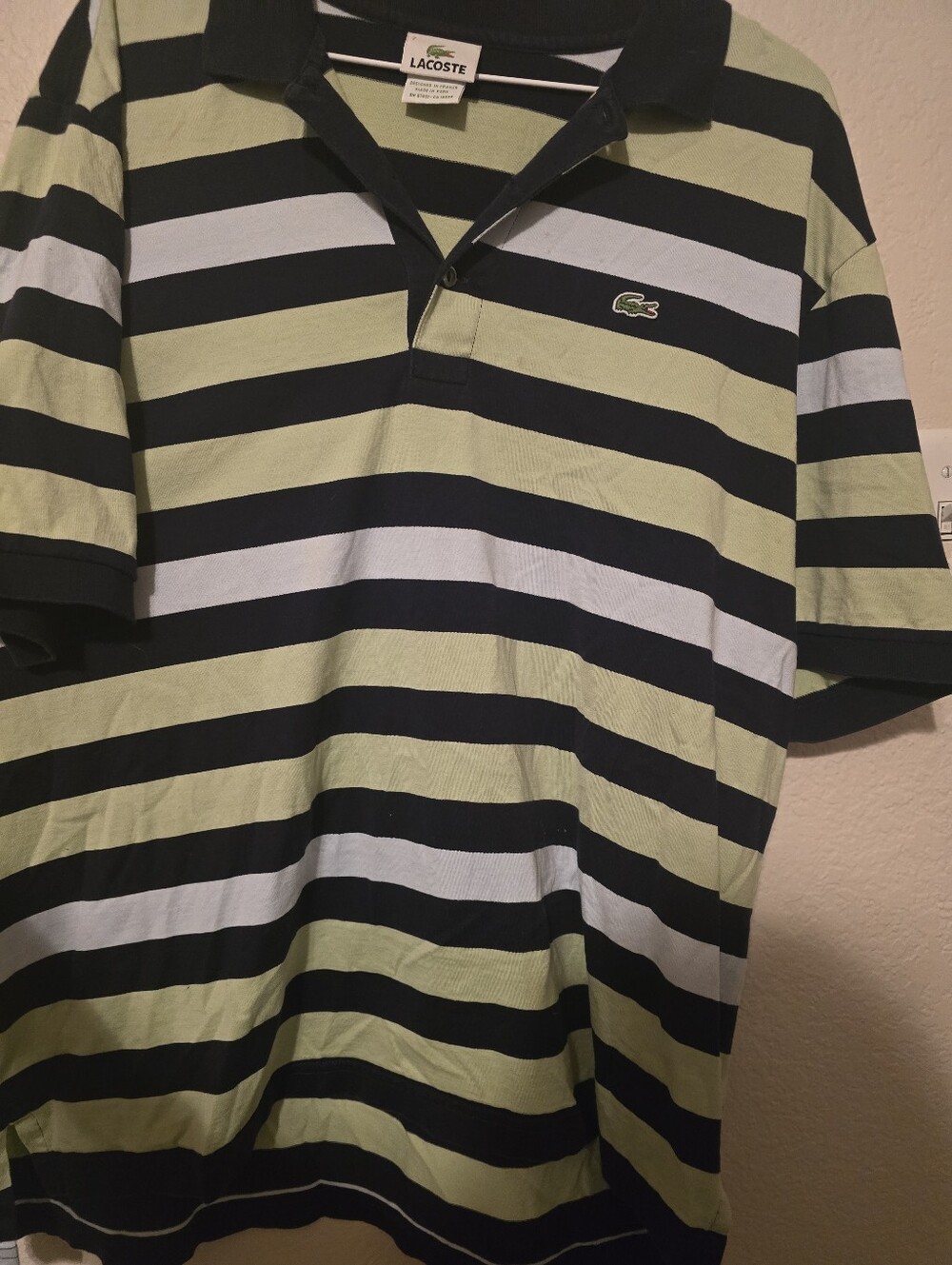 Lacoste Men’s Striped Polo in Light Green, Navy, and White